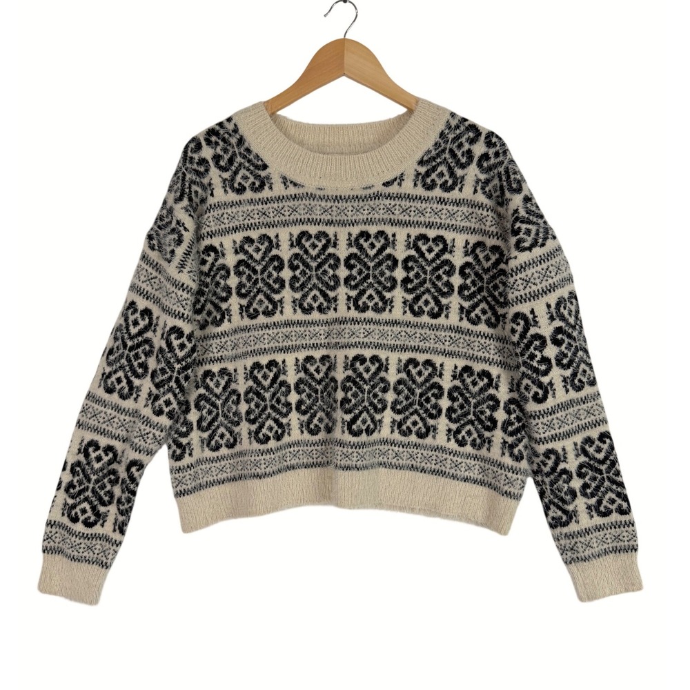 Altar'd State Sweater Women Large Cream Black Fair Isle Eyelash Knit YL12613AS